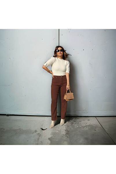 MAKRAS EXCLUSIVE Ψηλόμεσο Lycra Brown Mom Jeans - Extra Stretchy Jeans