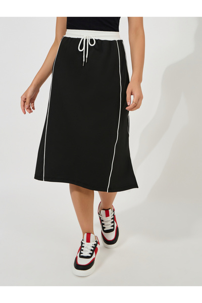 Styli Piping Detail Midi Skirt with Drawstring
