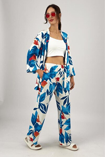 Betimoda Summer Palazzo Trousers - Patterned, Lycra, Flexible and Loose Flowy, Wide Leg Set of 2