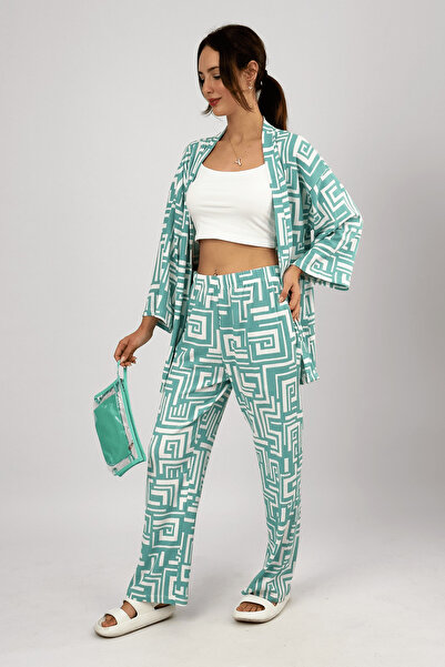 Betimoda Mint Green Women's Palazzo Trousers - Lycra and Wrap, Loose Wide Leg, 2-Piece Set