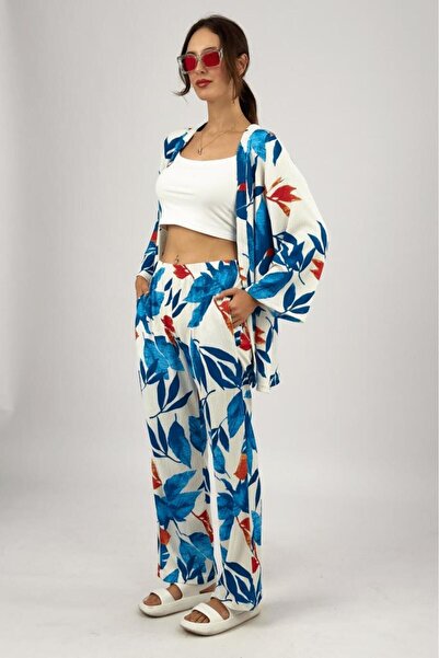 Betimoda Summer Palazzo Trousers - Patterned, Lycra, Flexible and Loose Flowy, Wide Leg Set of 2