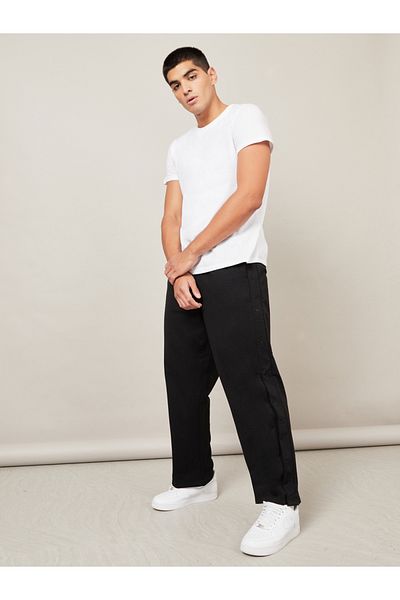 Styli Oversized Straight Leg Jogger with Popper Button