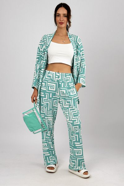 Betimoda Mint Green Women's Palazzo Trousers - Lycra and Wrap, Loose Wide Leg, 2-Piece Set