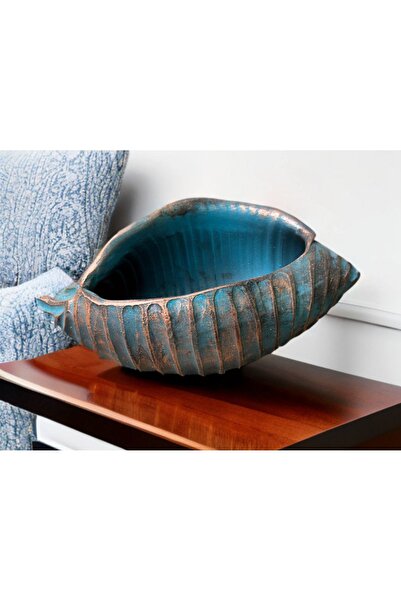 egesaksı Büyük Boy Bakır Eskitmeli Küf Mavisi Istiridye Saksı