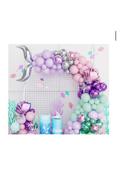 Çemrek Süs Parti Mermaid Concept Metallic Balloon Set Party Birthday Concept 65 Pieces