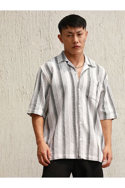 Hubberholme By Styli Relaxed Fit Striped Resort Collar Casual Shirt