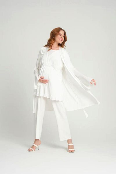 rimel Double-Breasted Pajama Set with Flywheel Sleeves and Dressing Gown
