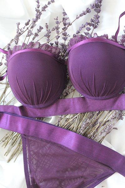 blackstrip Mussel Model Satin Stripe Padded Bra Panty Set - Bralet and Panty Set