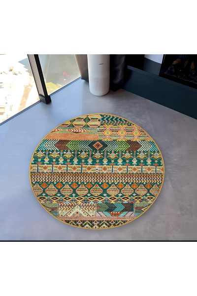 Rugs Modern Halı Mira Round Green Beige Ethnic Pattern Detailed Woven Base Mo...