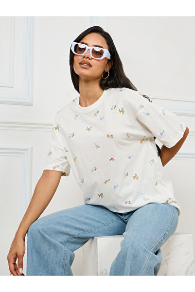 Styli تذكرة أمامية مطرزة بالزهور كبيرة الحجم