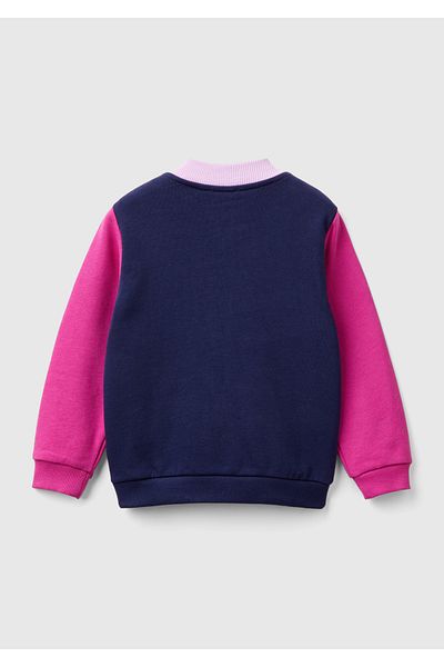 United Colors of Benetton Kız Çocuk Lila Mix Önü Logo Baskılı Normal Kesim Fermuarlı Cepli Sweatshirt
