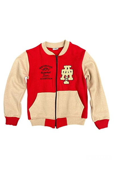 alpmodel Boy's Red Embroidered New York State College JacKet - Hooded Cardigan