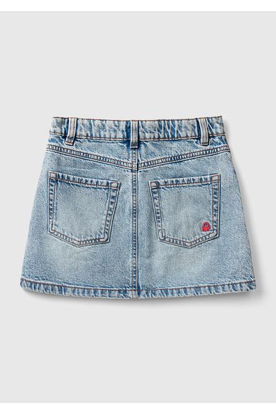 United Colors of Benetton Fata - Fusta din denim deschis cu logo brodat