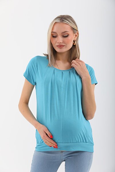 MEGHAN L.A Blue Maternity & Maternity Soft Fabric Blouse with Breastfeeding Features