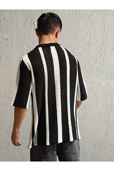 Hubberholme By Styli Eyelet Design Striped Knit Polo