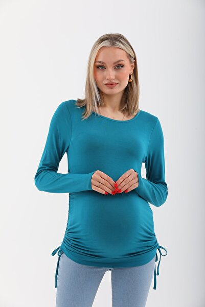 MEGHAN L.A Petrol Blue Maternity Blouse with Gusseted Sides