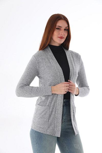 MEGHAN L.A Gray Soft Flexible Fabric Cardigan with Pockets