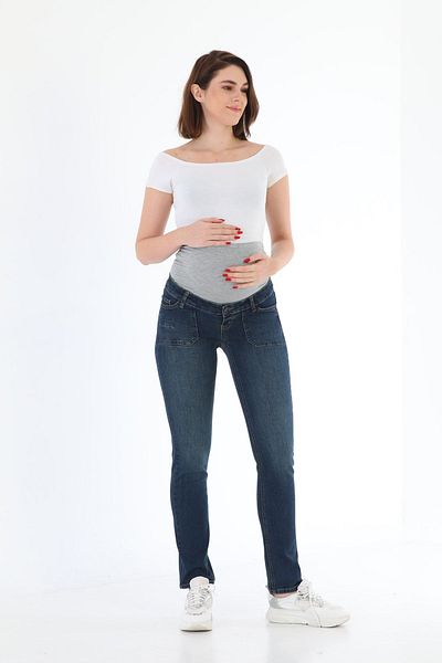MEGHAN L.A Navy Blue Maternity Flexible Abdominal Band Adjustable Waist Jeans