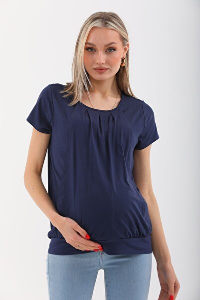 MEGHAN L.A Navy Blue Maternity & Maternity Soft Fabric Blouse with Nursing Features