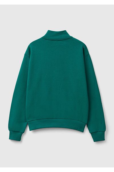 United Colors of Benetton Girl's Shiny Logo Printed High Collar Sweatshirt with Zipper Pockets