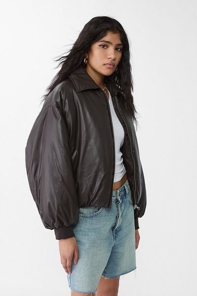 Stradivarius Faux Leather Puffer Jacket
