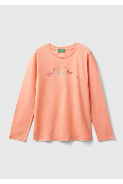 United Colors of Benetton Girl - Colorful Printed Crew Neck Long Sleeve T-Shirt