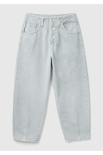 United Colors of Benetton Girl's Denim Trousers - 5 Pockets and Button Closure