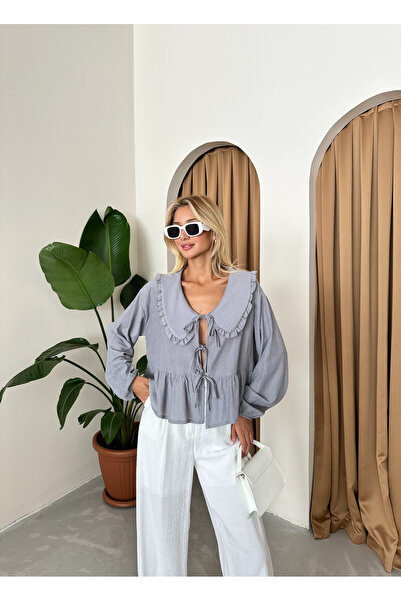 Laluvia Baba gallér Szürke texturált ing - három fűzős