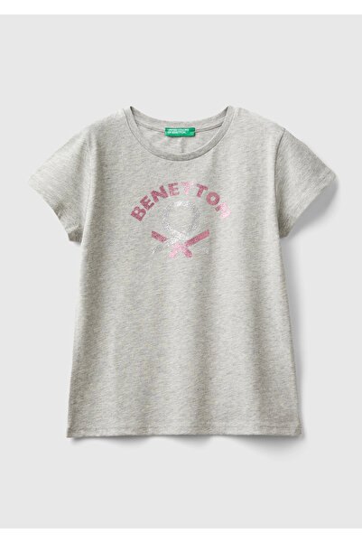 United Colors of Benetton Γκρι μελανζέ μπλουζάκι με φωτεινό λογότυπο για κορί...