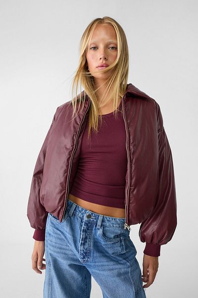 Stradivarius Faux Leather Puffer Jacket