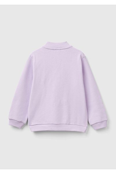 United Colors of Benetton Lilac Girl's Sweatshirt - Logo Printed, Zipper and Pocket