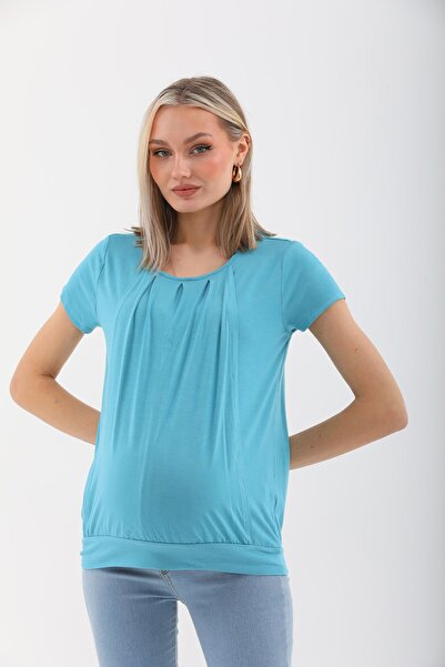 MEGHAN L.A Blue Maternity & Maternity Soft Fabric Blouse with Breastfeeding Features