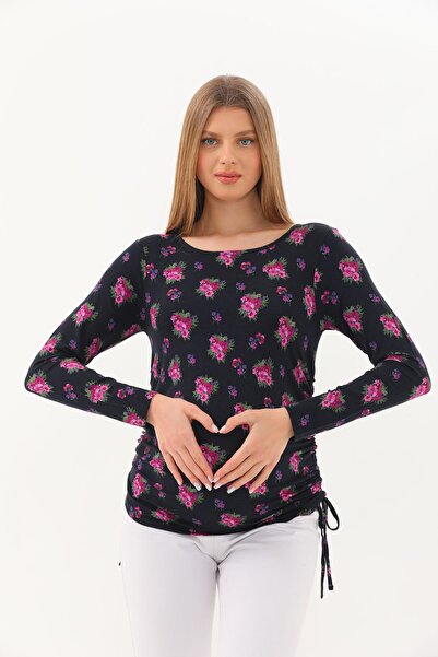 MEGHAN L.A Floral Print Maternity Blouse with Gusseted Sides