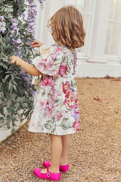 Next Baby 100% Cotton Pink Rose Ruffle Dress