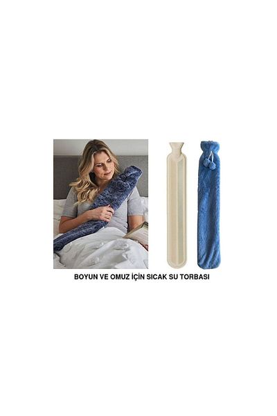 Bosphorus كيس ماء ساخن للرقبة والكتف ICIN طويل القامة من القطيفة باللون الأزرق 2 لتر ترموفور 75x13 سم