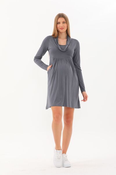 MEGHAN L.A Gri Hamile & Lohusa Degaje Yaka Elbise