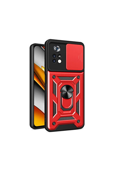Fibaks Xiaomi Poco M4 Pro Uyumlu  4g Kılıf Kamera Korumalı Sürgülü Yüzüklü Ar...