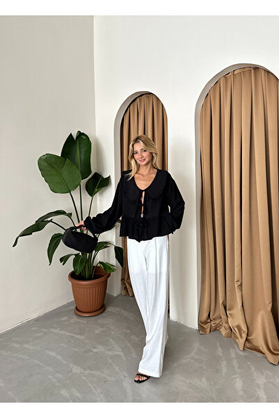 Laluvia Baba gallér Fekete texturált ing - három fűzős