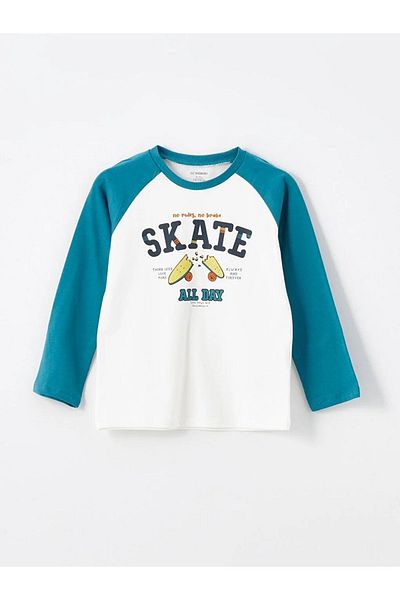 LC Waikiki LCW Baby Boy T-shirt i spodnie dresowe - okrągły dekolt, długi rękaw, nadruk, 2-częściowy zestaw