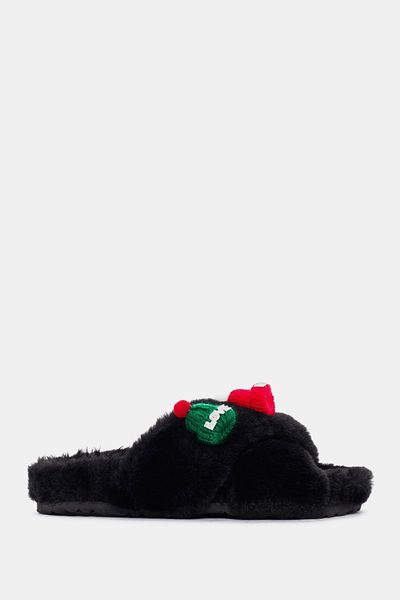 Bestyle Γυναικείες παντόφλες σπιτιού Black Furry Love