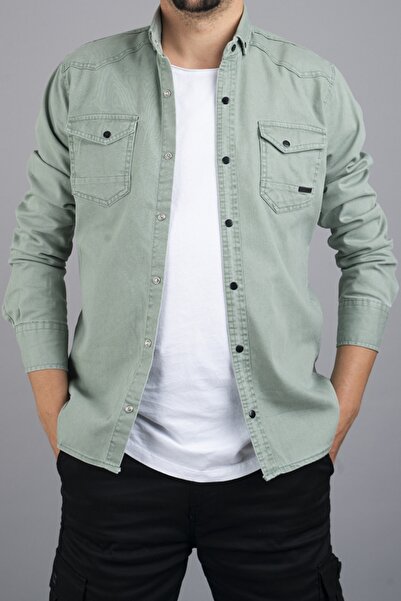 bombe Slim Fit pánská bavlněná džínová košile Aqua Green