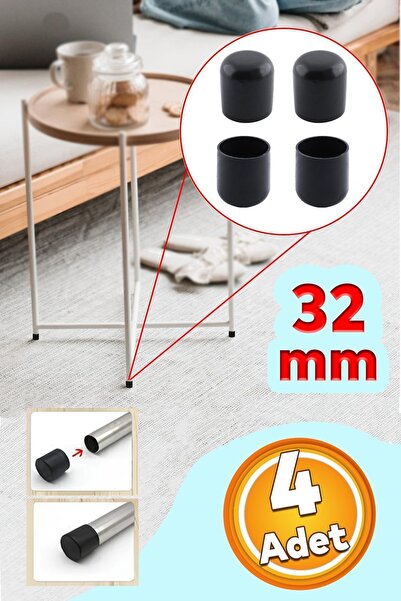 Badem10 Parke Zemin Koruyucu 4 Adet Masa Sandalye Sehpa Ayak Tapası Tıpa Pabucu Takoz Yuvarlak Siyah 32 Mm