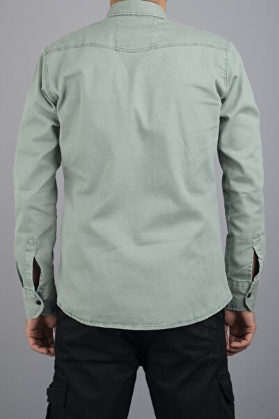 bombe Slim Fit pánská bavlněná džínová košile Aqua Green