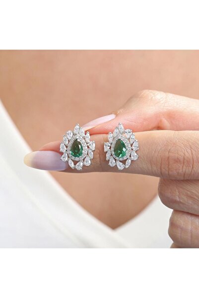 Effective Diamond İstanbul İhtişamı Sentetik Zümrüt Taşlı Gümüş Küpe