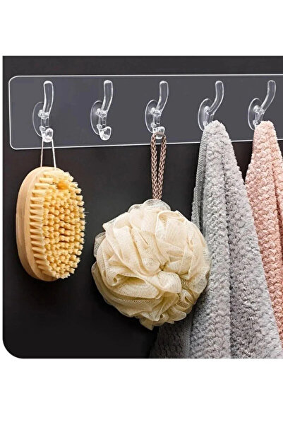 TİVENS Şeffaf Ultra Güçlü Yapışkanlı 5'li Askılık, Kendinden Yapışkanlı Şeffaf Askı 1 Adet Yapışkan Askı