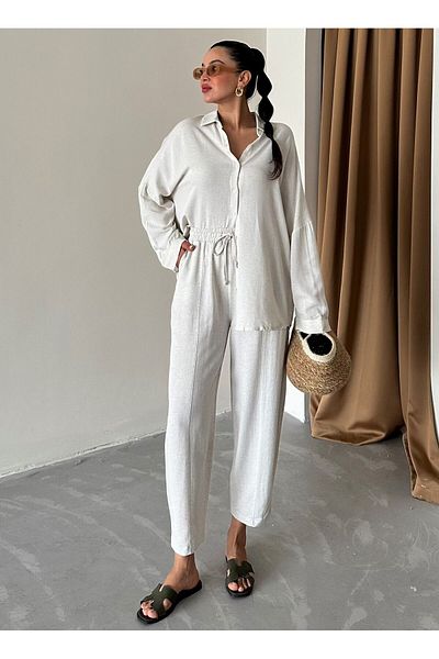 Laluvia Leinenhemd, Shalwar und Hose Set - Naturleinen