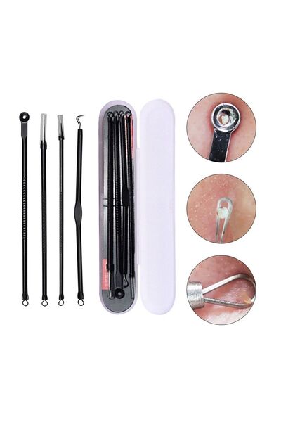 MUJGAN 4 Parça Kutulu Paslanmaz Çelik Sivilce Akne Siyah Nokta Temizleme Kome...