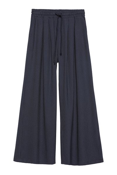 Quzu Navy Blue Thin Striped Wide Leg Trousers