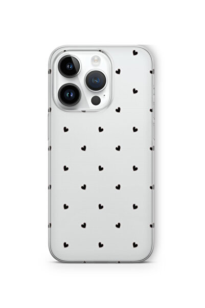 Space Star iPhone 14 Pro Uyumlu Siyah Kalpler Tasarım Baskılı Şeffaf Kılıf