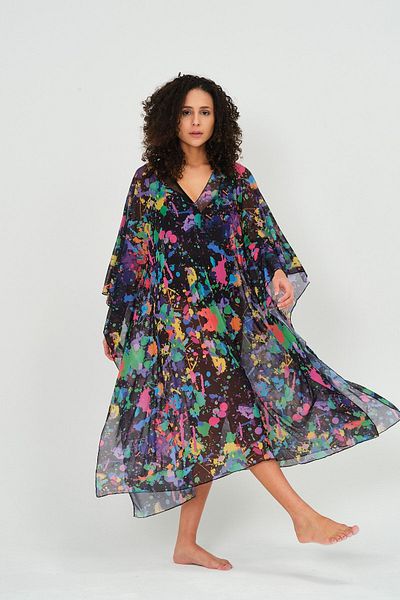 vawensea V-neck Drop Tie-dye Patterned Women's Kaftan Pareo